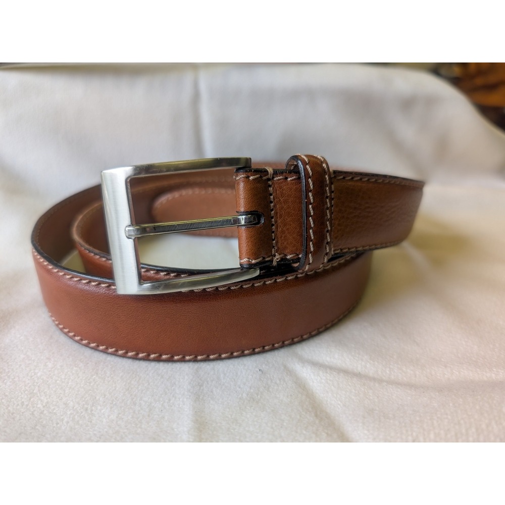 Trafalgar Italian Leather Contrast Stitch Belt Nickel Finish Buckle Size 44